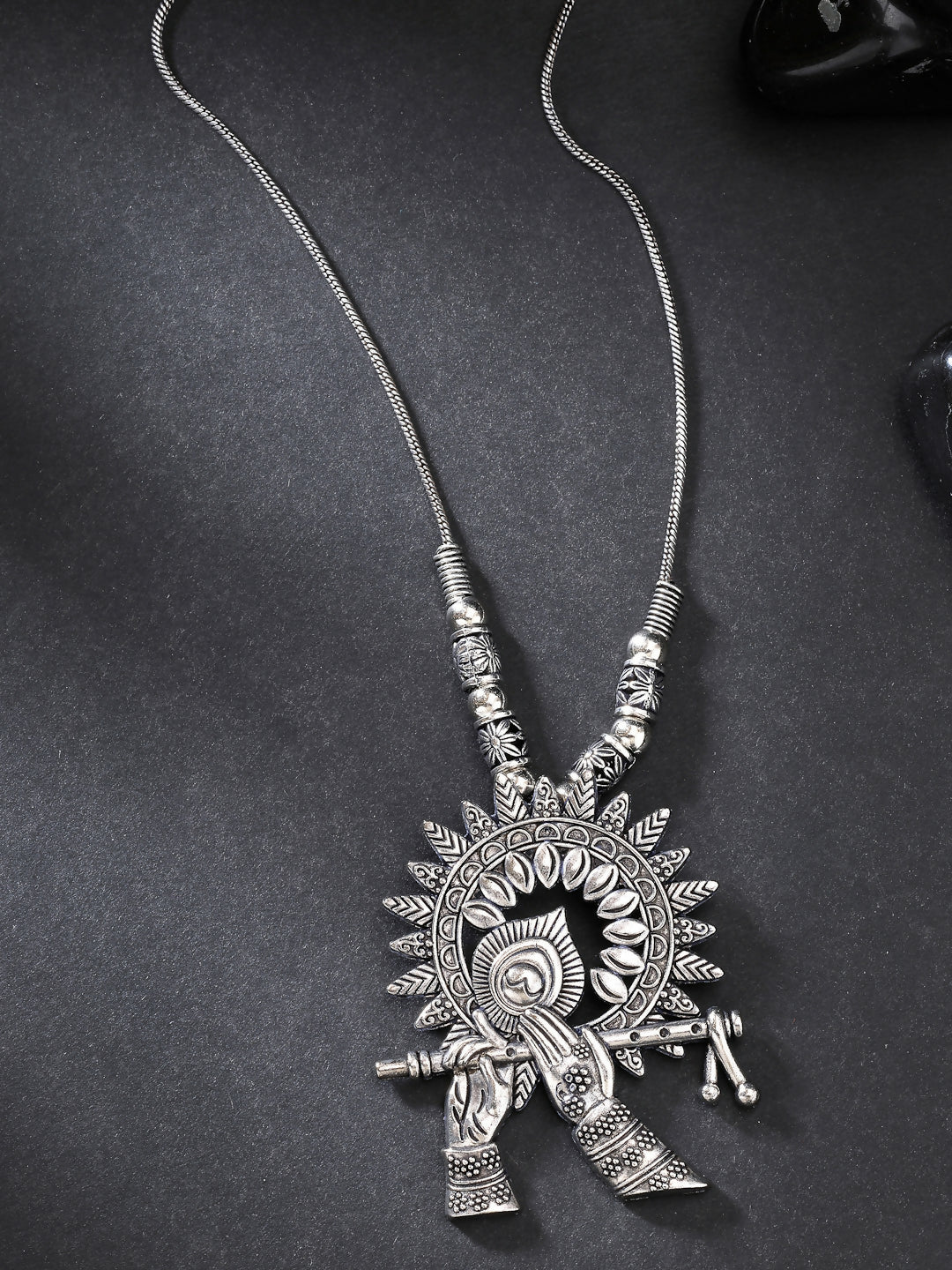 NVR Women's Silver-Toned German Silver Oxidised Pendant with Chain | Grocsy