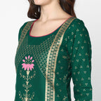 Cheera Hand Block Print Green & Skin Color Straight Kurta With Palazzo (MAAI-089K) | Grocsy