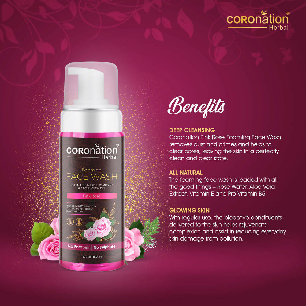 Coronation Herbal Pink Rose Foaming Face Wash | Grocsy