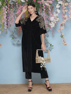 Joban Fashion Black Hand Embellished Velvet Set | Grocsy