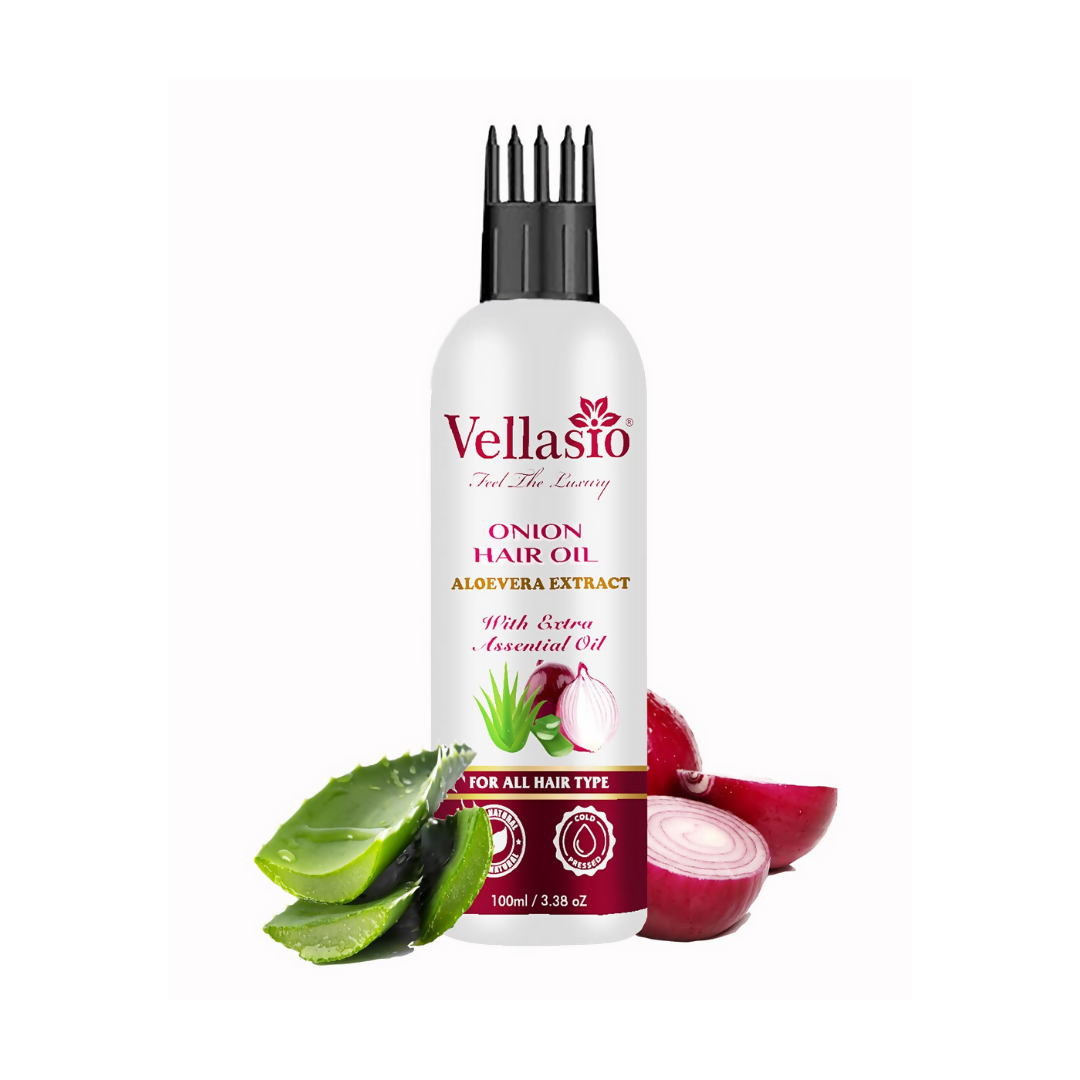 Vellasio Onion Aloevera Hair Oil & Ayurvedic Herbal Extracts | Grocsy