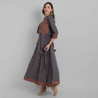 Juniper Women's Grey Rayon Printed Flared Dress | Grocsy
