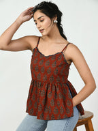 Myshka Women's Rust Ethnic Motifs Printed Top | Grocsy