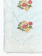 Blue Organza Floral Embroidered Saree with Unstitched Blouse Piece - Roozal | Grocsy