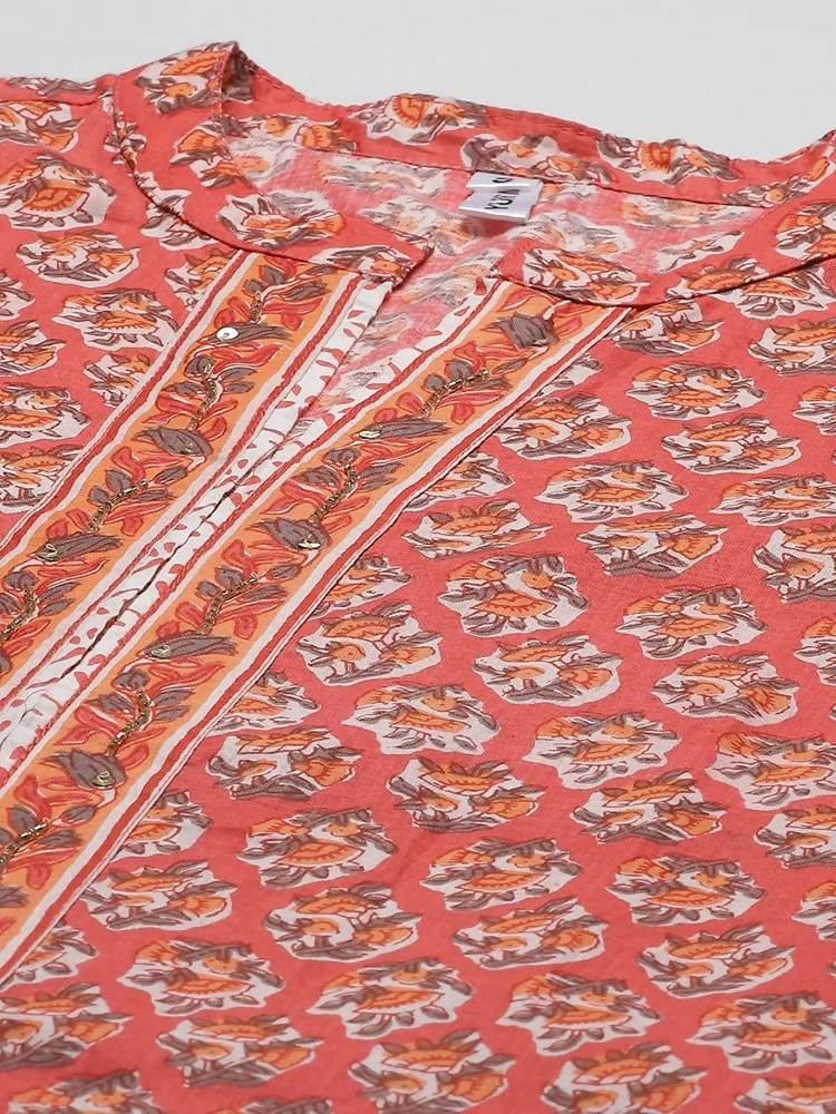 Yufta Peach and Off White Kurta Trouser Set | Grocsy
