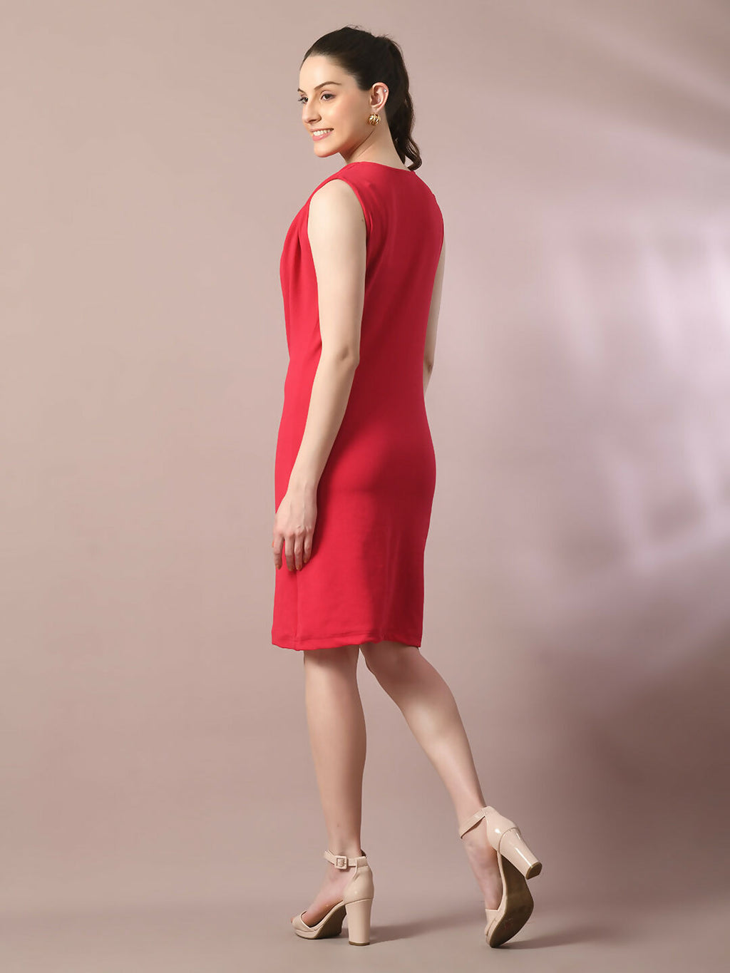 Myshka Women's Pink Solid Cowl Neck Bodycon Party Dress | Grocsy