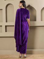 Joban Fashion Women Purple Velvet Hand Embellishment Stitched Dress | Grocsy