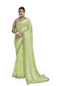 Light Green Georgette Stripe With Embroidery On Border Saree With Blouse Piece - Norita Avyaan | Grocsy