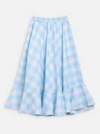 Ahalyaa Sky Blue Rayon Checked Kids Top With Skirts For Girls | Grocsy
