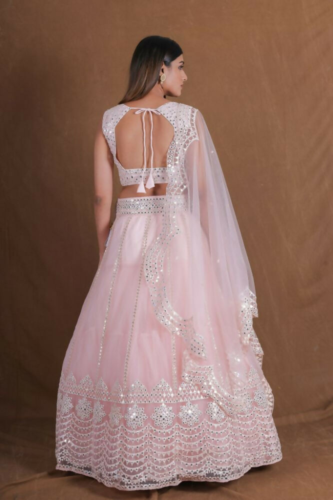 Pink Zari Foil Mirror Embroidery Work Lehenga Choli With Dupatta - Jihu Culture | Grocsy