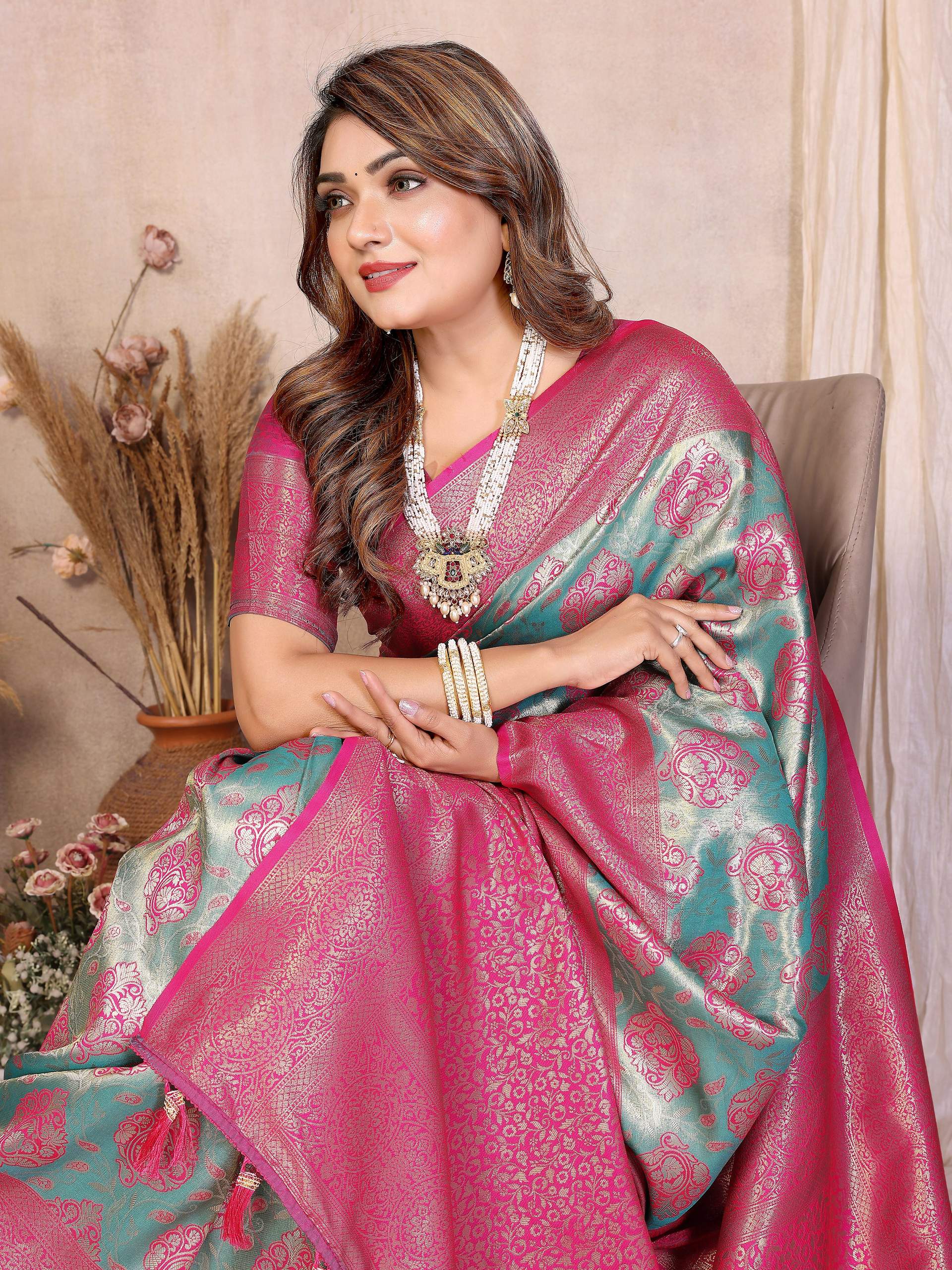 Aastha Fashion Aqua Banarasi Tissue Silk Weaving Saree | Grocsy