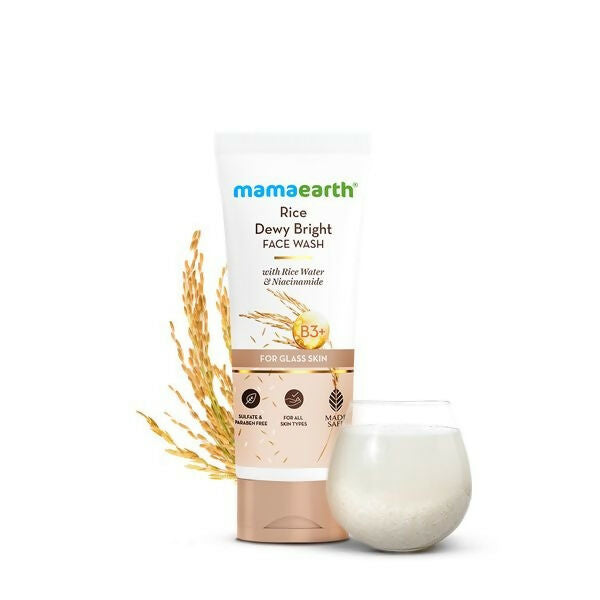 Mamaearth Rice Dewy Bright Face Wash With Rice Water & Niacinamide for Glass Skin | Grocsy