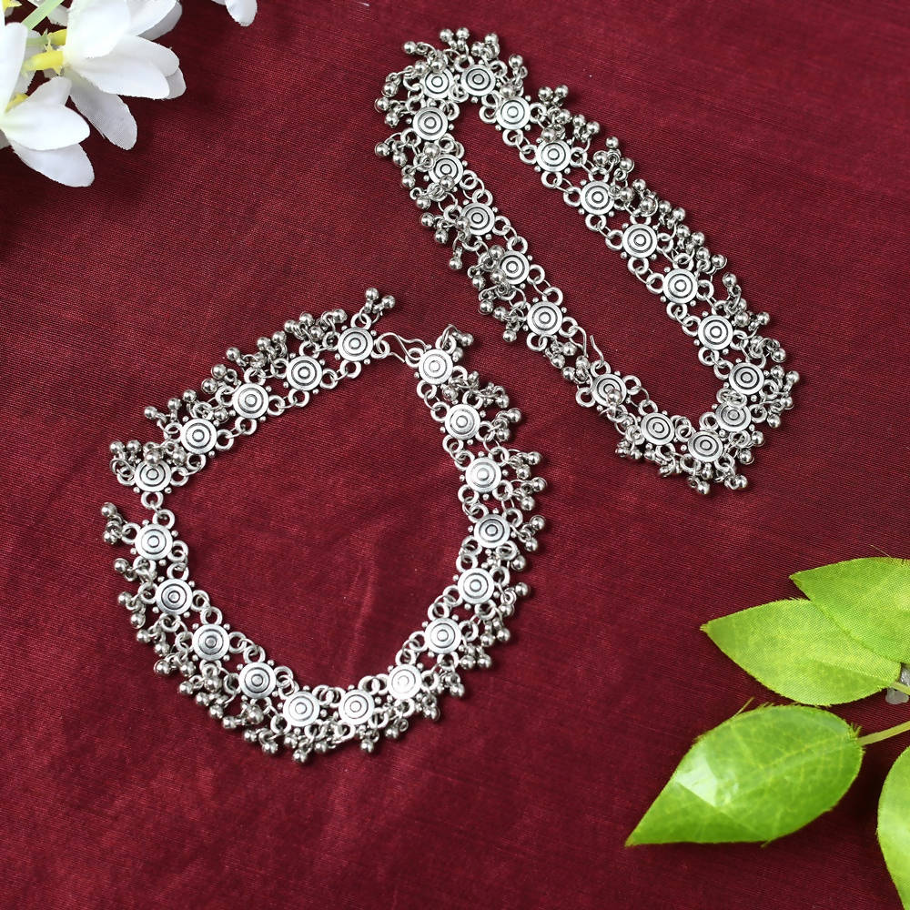 Mominos Fashion Kamal Johar Oxidised Silver Anklets For Bridal Wear | Grocsy