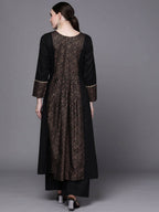 Ahalyaa Women Black Floral Printed Pure Cotton Kurta with Palazzos | Grocsy