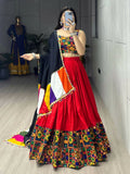 Yash Enterprise Red Rayon Cotton Embroidery Semi Stitched Navratri Chaniya Choli | Grocsy