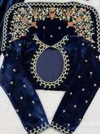 Vastranavya Blue Viscose Velvet Thread Sequence Work Kurta & Palazzo With Dupatta | Grocsy