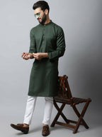 Even Apparels Green Color Viscose Pure Cotton Men's Kurta With Band Collar (SLD1197) | Grocsy