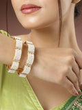 NVR Women's Set of 2 Gold-Polished Pearl Handcrafted Traditional Bangles
