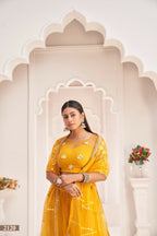 Eilara Women'S Mustard Yellow Butterfly Net Thread And Zari Sequence Embroidered Work Lehenga Choli For Party Wear | Grocsy
