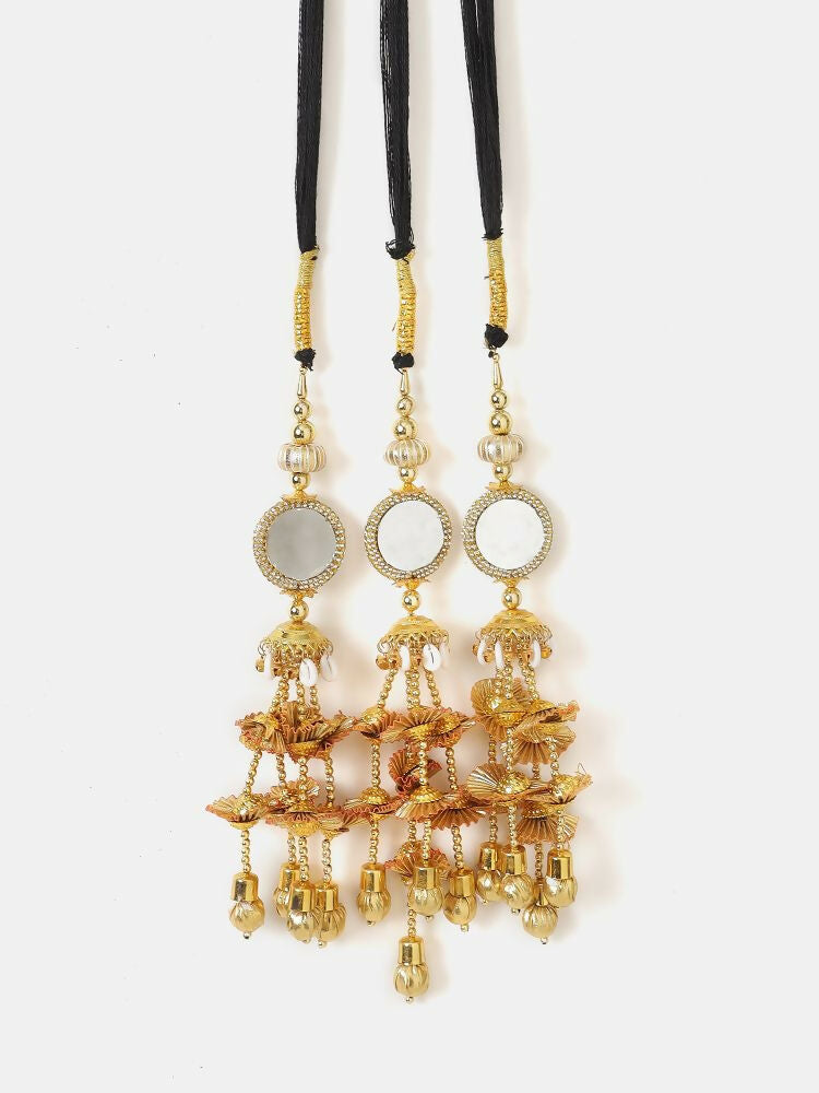 Ruby Raang Gold Gota Pati Work And Black Thread And Shells With Gold Stones Ghungroo | Grocsy