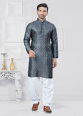 Joban Fashion Men's Jacquard Silk Grey Printed Kurta Pyjama set | Grocsy