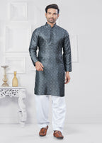 Joban Fashion Men's Jacquard Silk Grey Printed Kurta Pyjama set | Grocsy