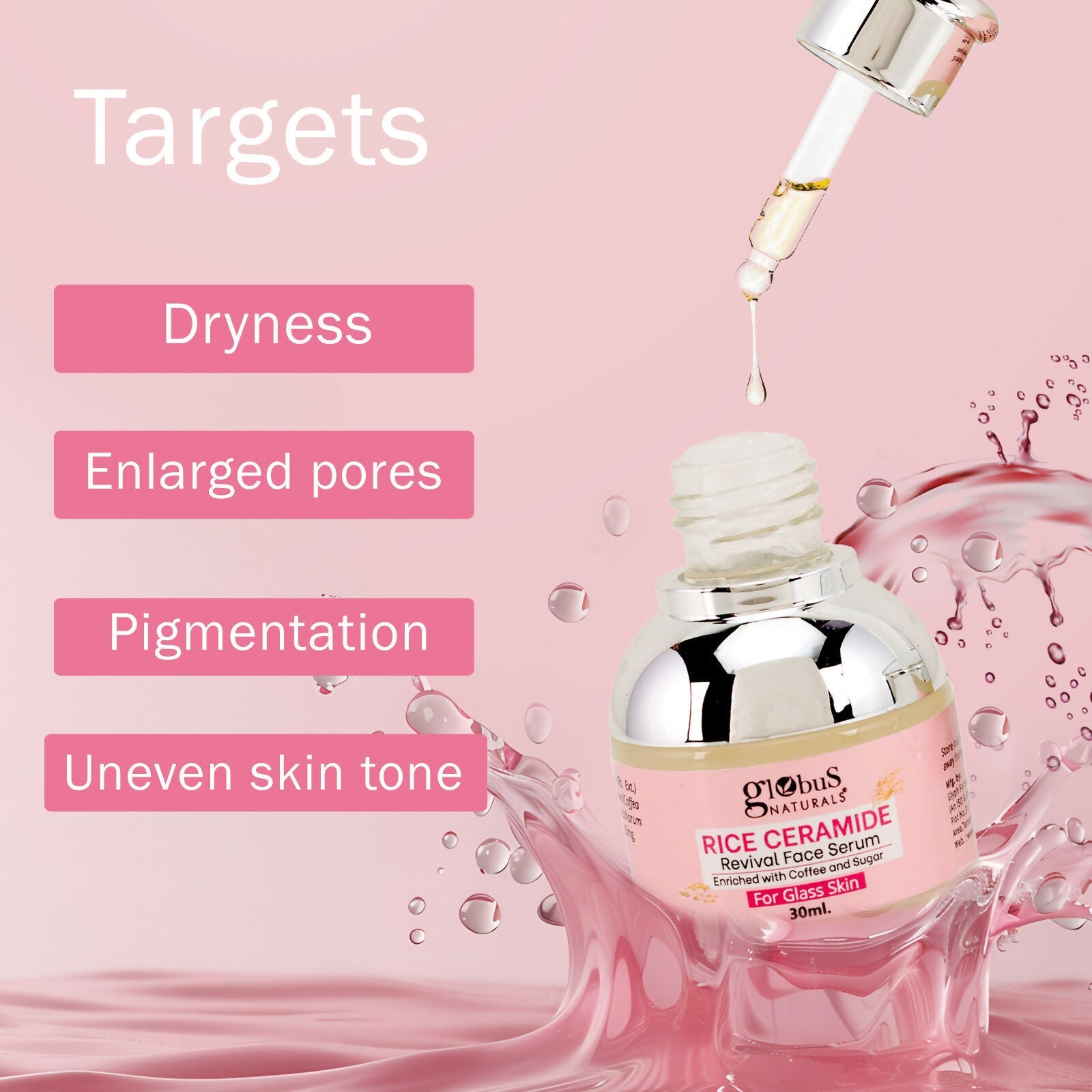 Globus Naturals Rice Ceramide Revival Face Serum, For Korean Glass Skin | Grocsy
