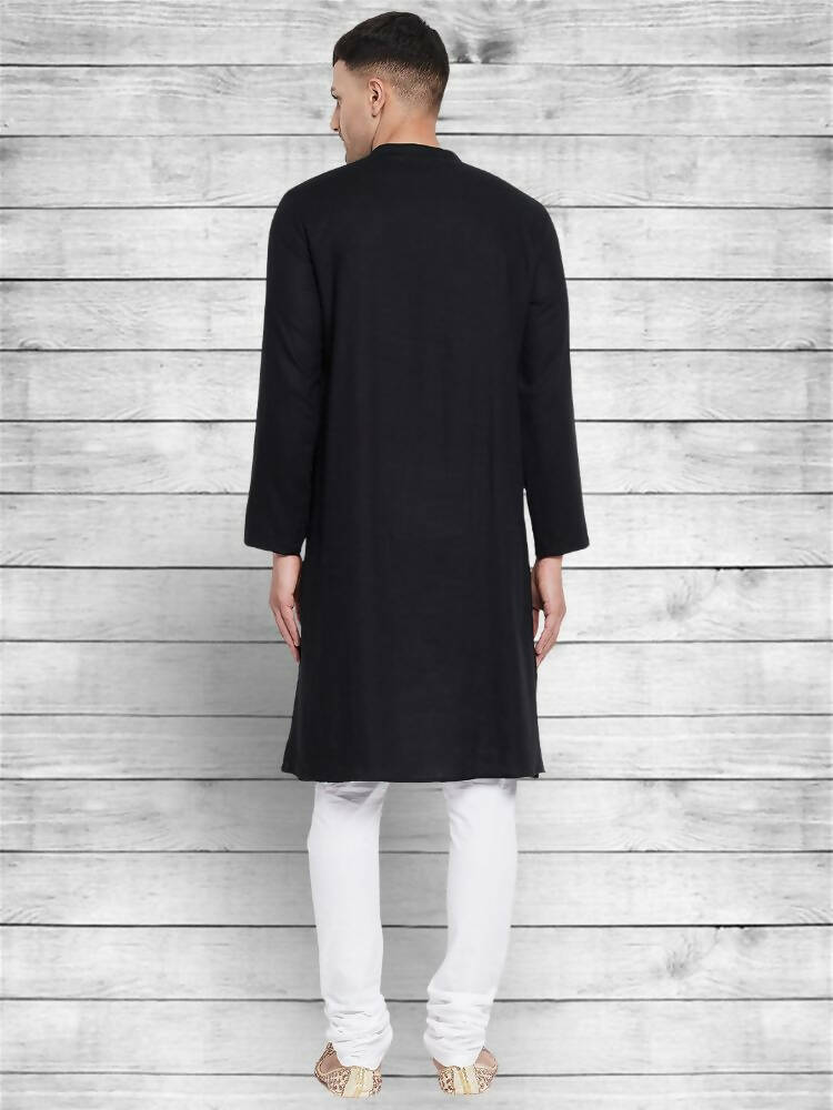Even Apparels Black Cotton Linen Asymetrical Kurta - Black | Grocsy
