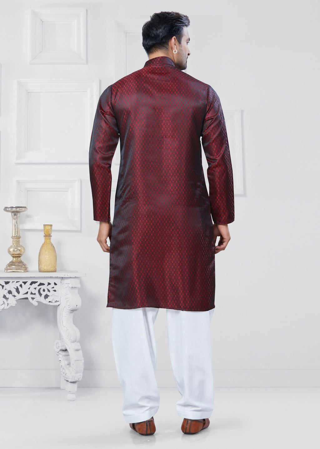 Joban Fashion Men's Jacquard Silk Marron Printed Kurta Pyjama set | Grocsy