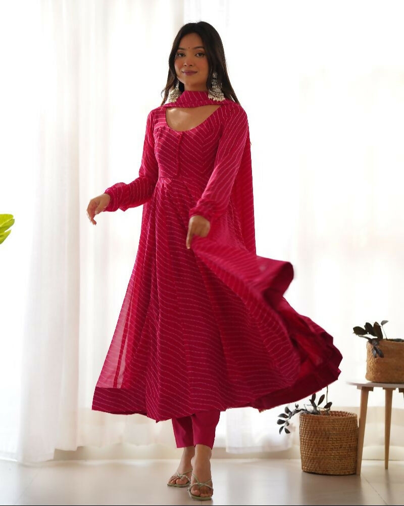 Joban Fashion Rani Pink Kurta Set Georgette Sequence Embroidery Work | Grocsy