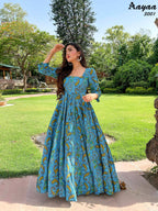 Aayaa Pure Ab Cotton Gown With Heavy Digital Print - Multi Color | Grocsy
