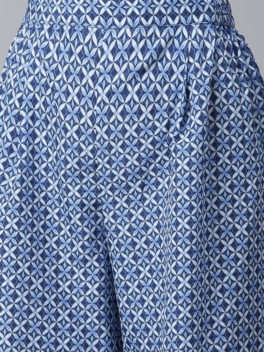 Ahalyaa Women Navy Blue Crepe Floral Print kurta With Palazzo | Grocsy