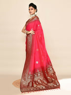 Joban Fashion Rani Pink & Bottle Green Plain With Weaving Border Banarasi Silk Sarees | Grocsy