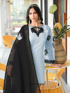 Nikhaar Light Blue Embroidered Organza Stitched Straight Cut Kurta Farshi Salwar Dupatta Readymade Suit | Grocsy