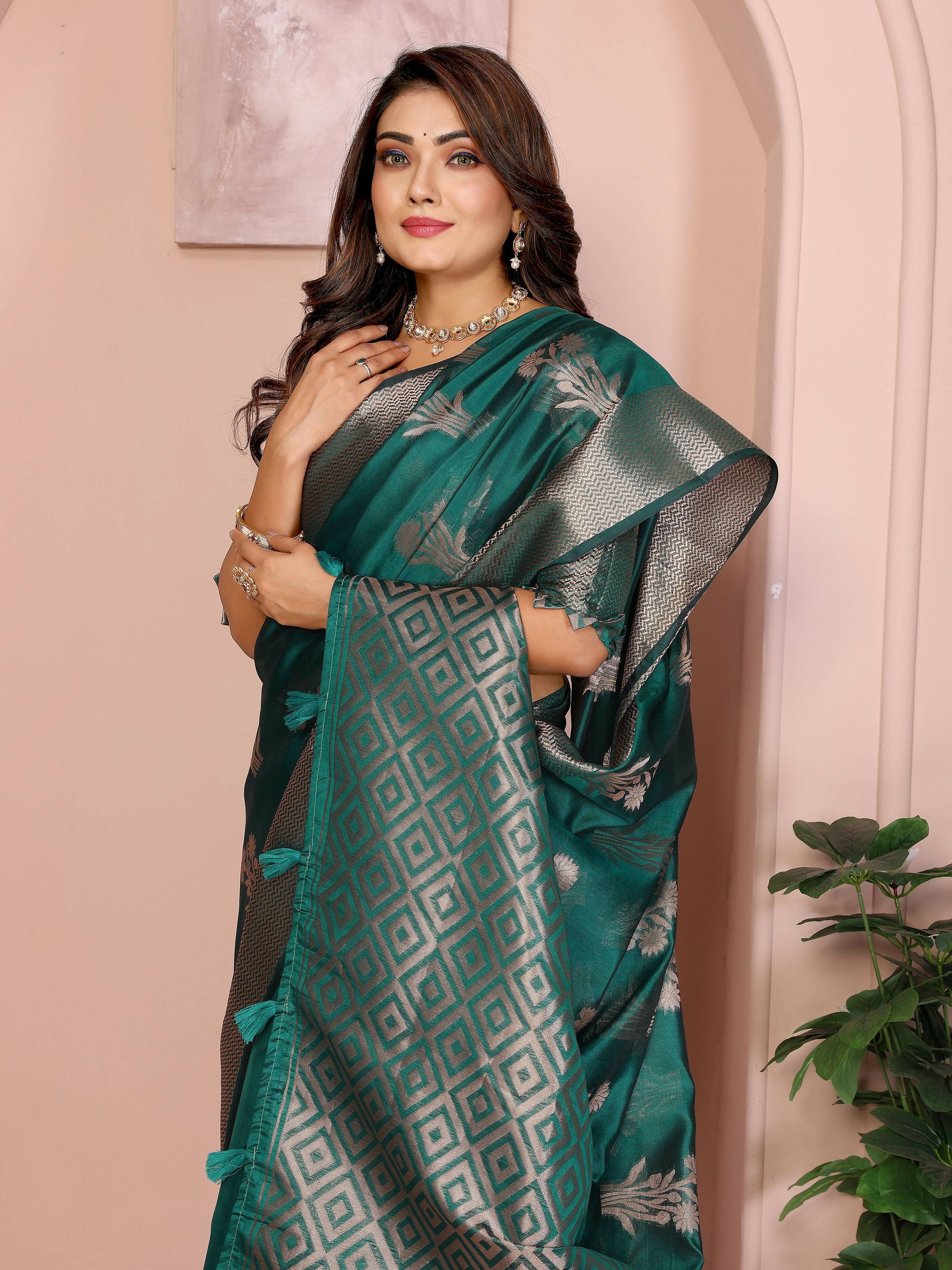 Aastha Fashion Green Soft Organza Silk Weaving Saree | Grocsy