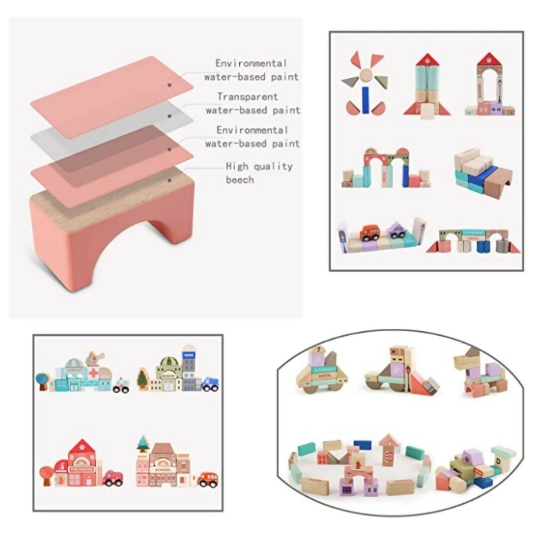 Nesta Toys 115 Pieces Wooden City Building Blocks, Stacking Educational Toys |Building Toys for Creative Play (3+ Years) | Grocsy