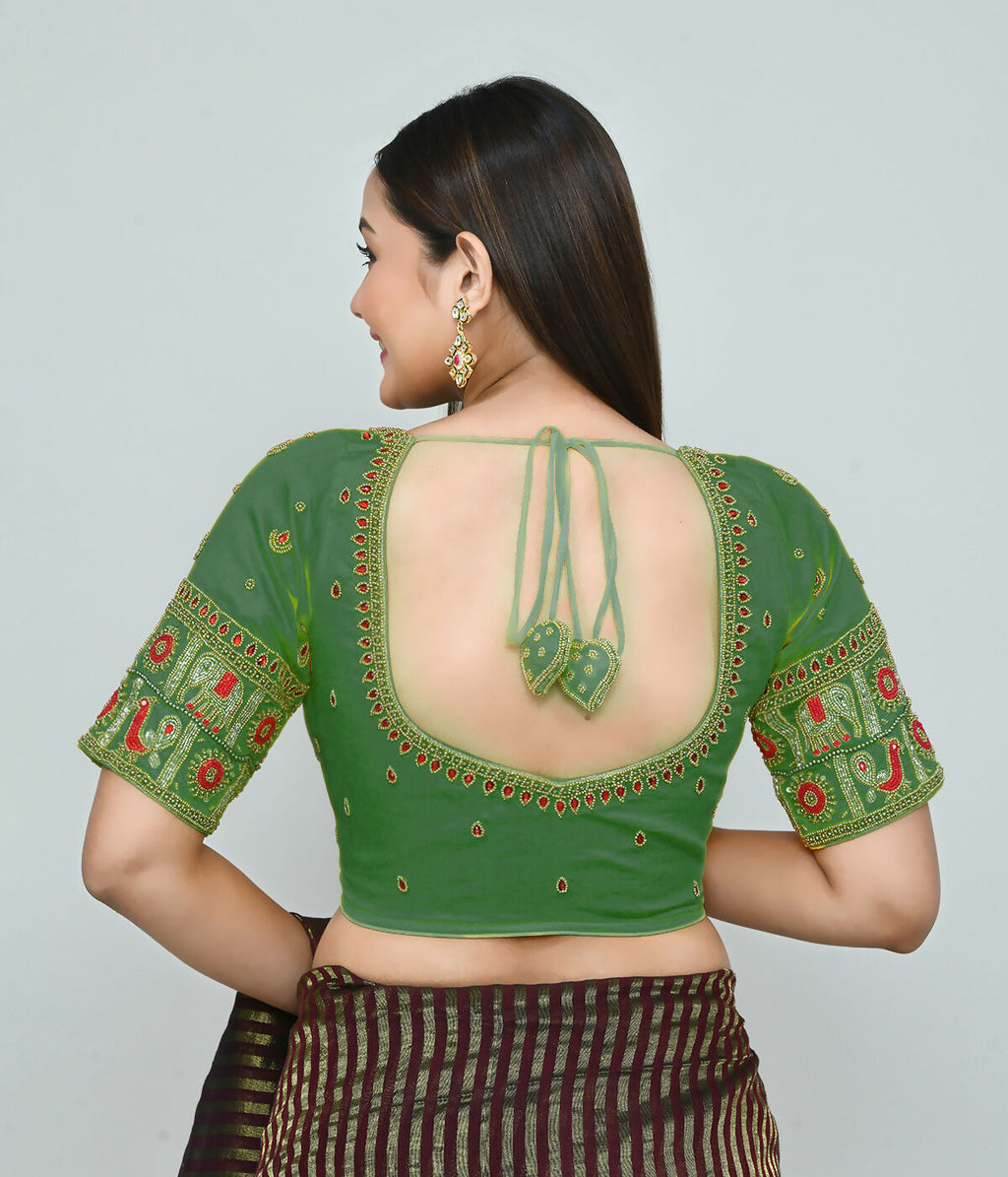 Joban Fashion Women's Green Embroidered Stitched Blouse | Grocsy