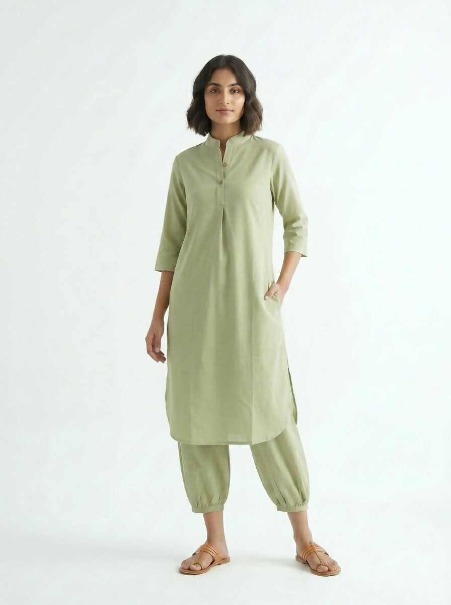 Gharana India Aira Matcha Green Cotton Co-ord Set | Grocsy