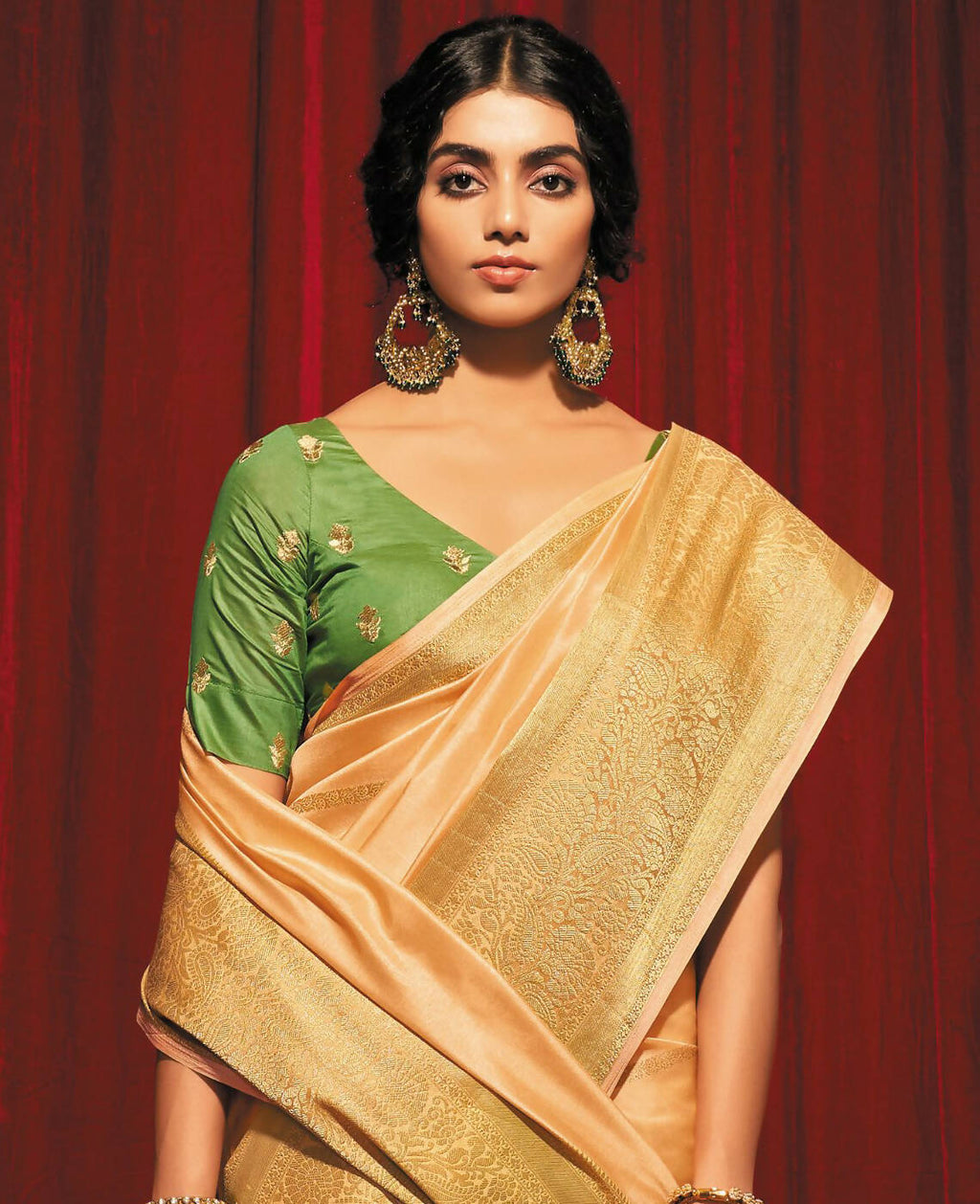 Peach Silk Striped Pattren Saree With Unstitched Blouse Piece - Zyanya | Grocsy