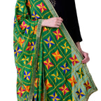 SWI Stylish Embroidered Phulkari Chiffon Green Dupatta | Grocsy