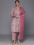 Sztori Plus Size Floral Printed Sequinned Pure Cotton A Line Kurta & Trousers With Dupatta | Grocsy