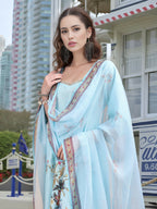 Joban Fashion Sky Blue Positive Digital Print With Position Foil Kurta Set | Grocsy