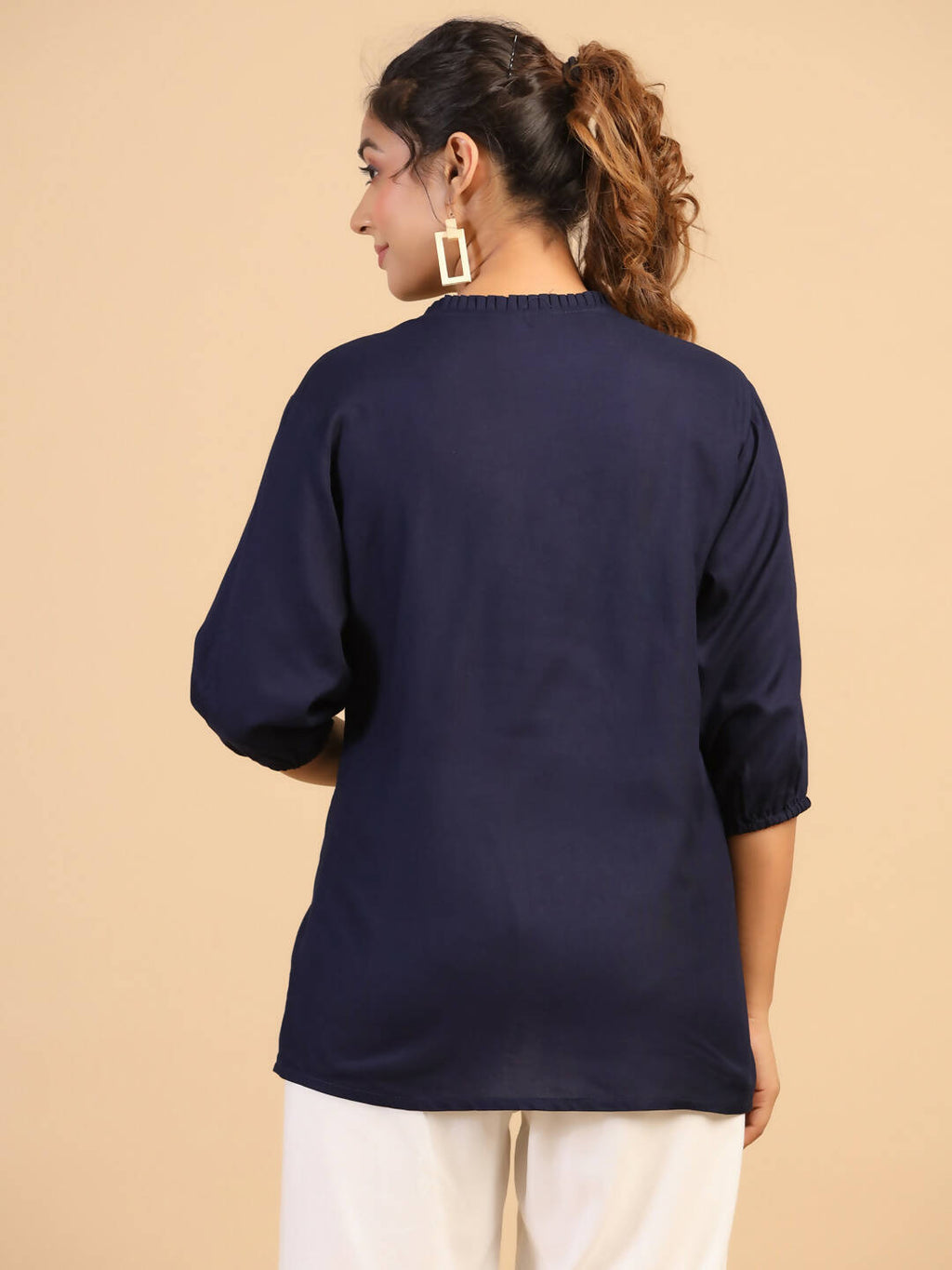 Womens Dark Blue Rayon Solid Top - Keeva | Grocsy