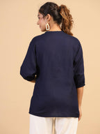 Womens Dark Blue Rayon Solid Top - Keeva | Grocsy