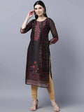 Myshka Women Black Red Floral Printed Chanderi Silk Kurta | Grocsy