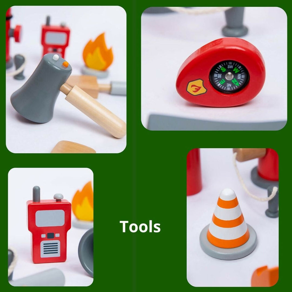 Nesta Toys Wooden Firefighter Pretend Play Toy with Fireman Costume Kit (14 Pcs) | Grocsy