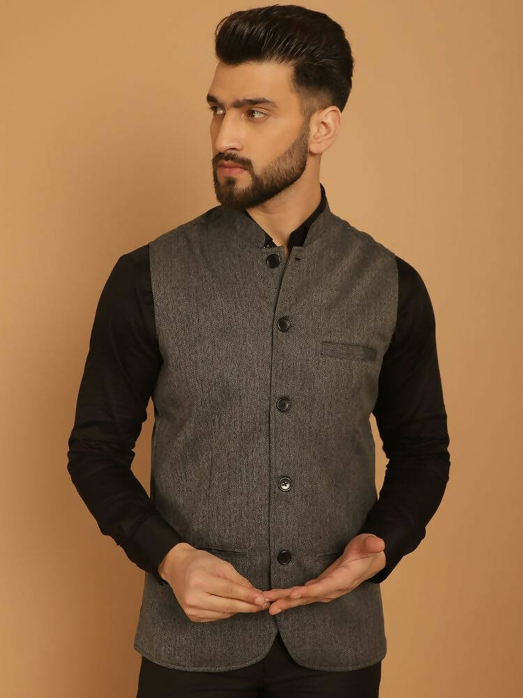 Even Apparels Nehru Jacket With Welt Pockets - Grey | Grocsy