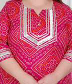 Miravan Plus Size Women'S Pink Bandhani Printed Straight Kurta With Palazzo & Dupatta | Grocsy