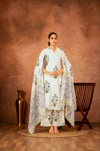 Joban Fashion Off White Blue Hand Block Printed Cotton Suit Set | Grocsy