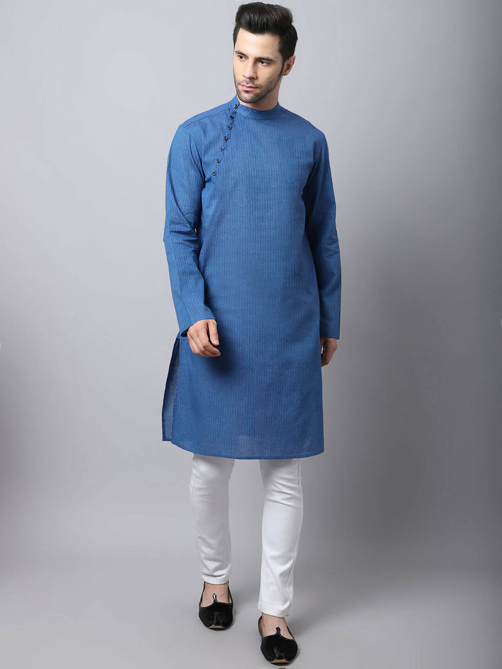 Even Apparels Blue Pure Cotton Men's Kurta With Side Placket | Grocsy